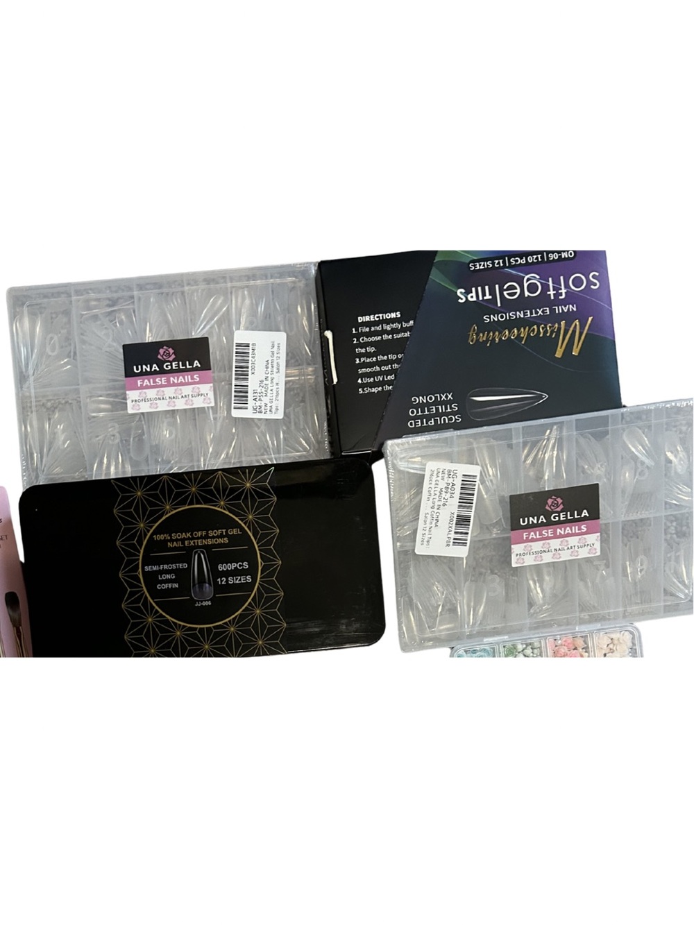 UNA GELLA and Other Clear False Nail Tips - Clear Nail Extensions Set Gel X